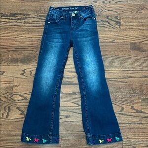 Cowgirl Tuff Kids Blue Jeans with Colorful Embroidery